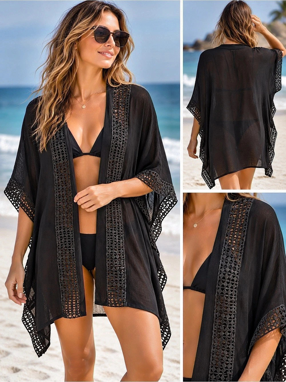 Nordstrom Black Lace Trim Swim Cover-Up